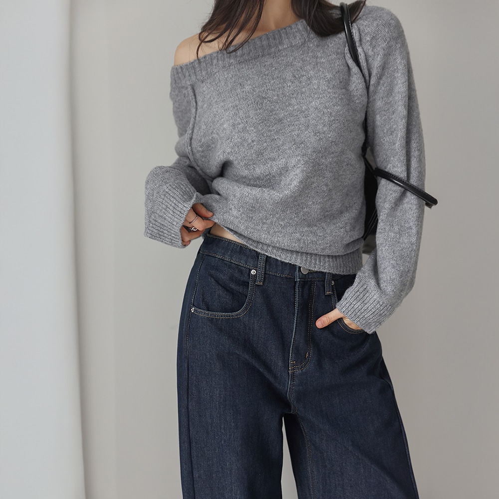 リボーヌルージュボートネックワンショルダーニット