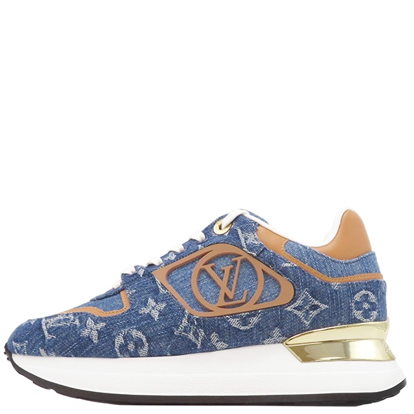 ルイヴィトン LOUIS VUITTON スニーカー ランアウェイ ライン スニーカー モノグラムデニム カーフ ブルー×ブラウン #36 ゴールド金具 LVイニシャル 青 茶 1ACHR3 GO12