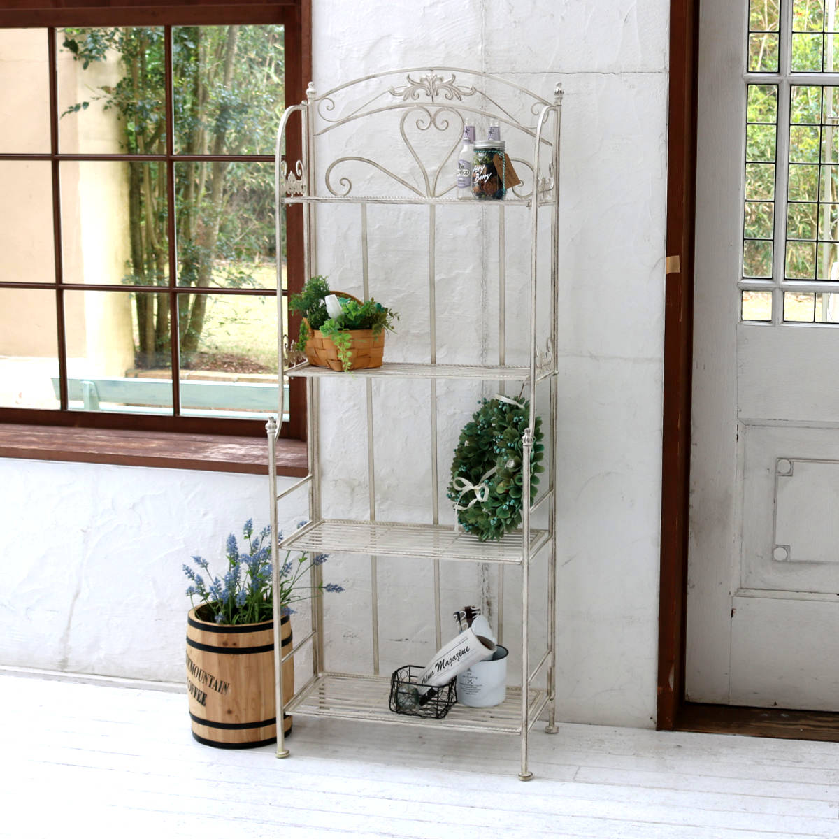 ラック ブランティーク ホワイトアイアンラック 4段 プランタースタンド フラワースタンド 園芸 収納 プランター 鉢置き 四段 花台 庭 テラス ガーデニング ガーデン アンティーク風