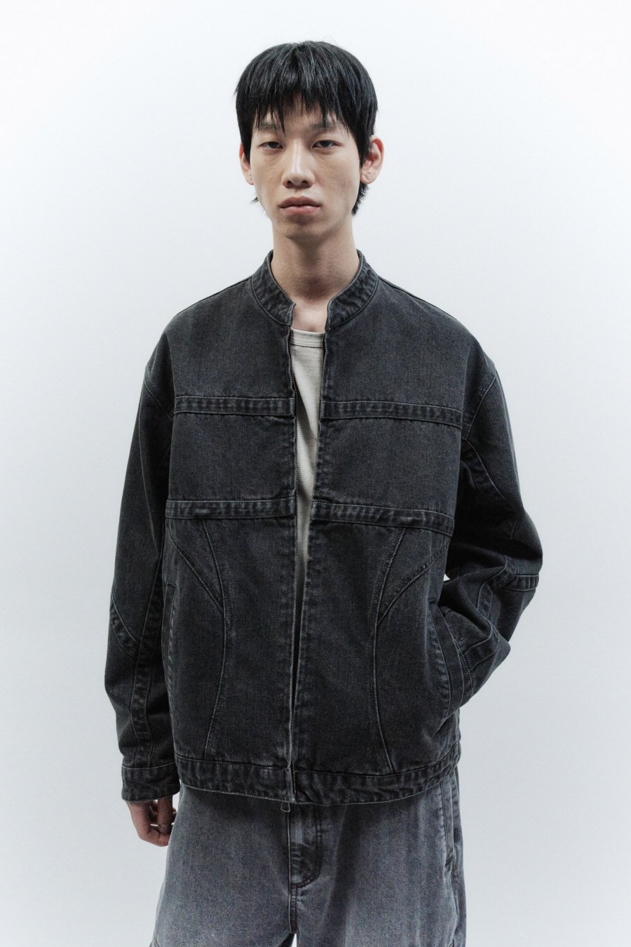 【INSILENCE】 DIVIDED PANEL DENIM BIKER JACKET : BLACK
