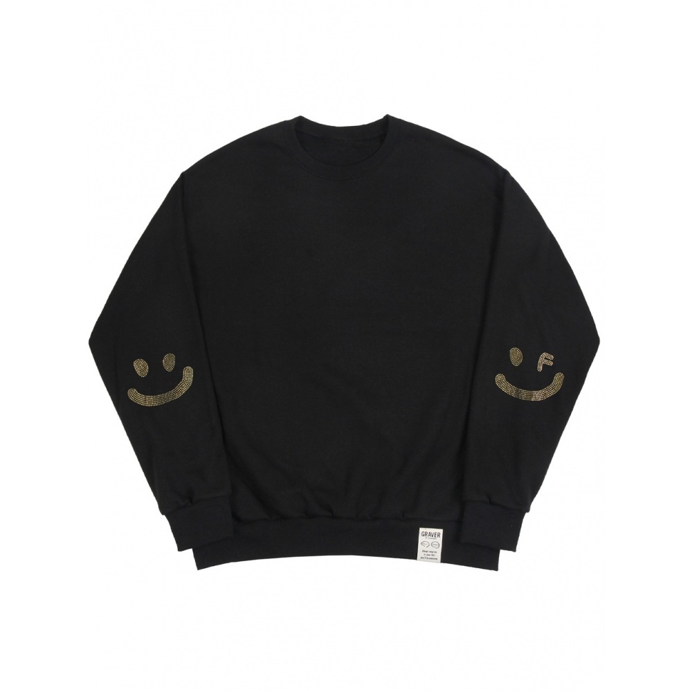 GRAVER エルボースマイル描画ビーズマンツーマンブラック