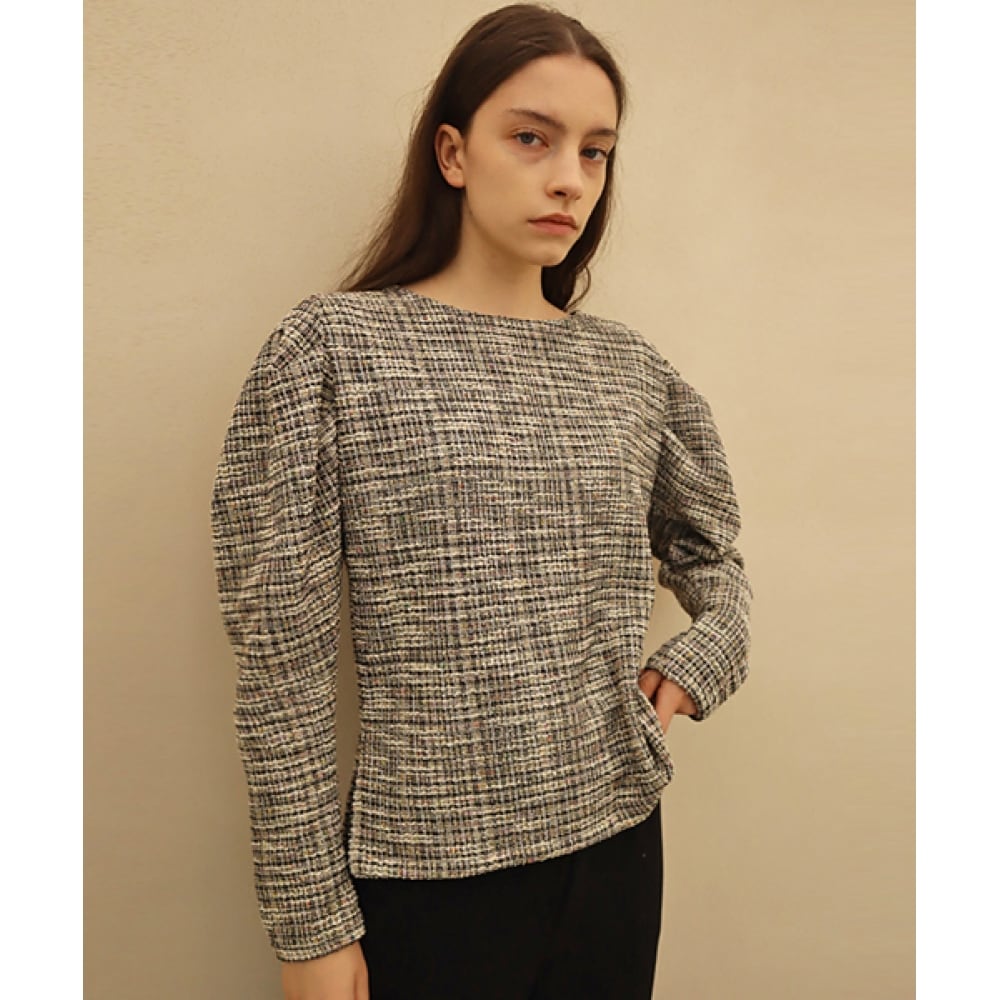 DAMAGE MNEMONICツイードパフブラックTシャツ_Tweed Puff Black TS
