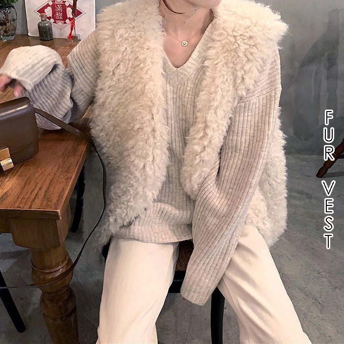 ベストジレ　プードルファー　フェイクファー　ロングベスト　ボア　エコファー　レディース　アウター