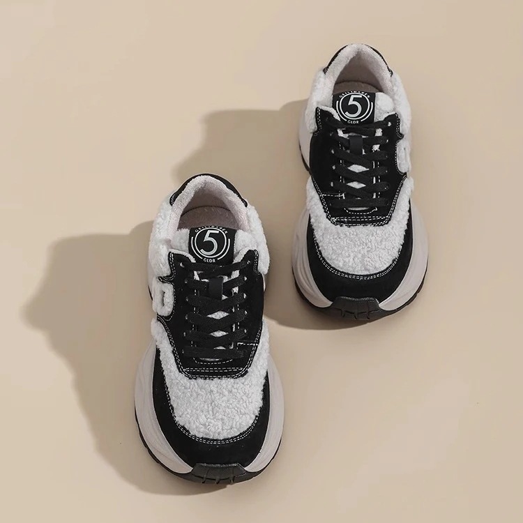 厚底シューズス裏起毛新型保温厚底スニーカー レースアップシューズ