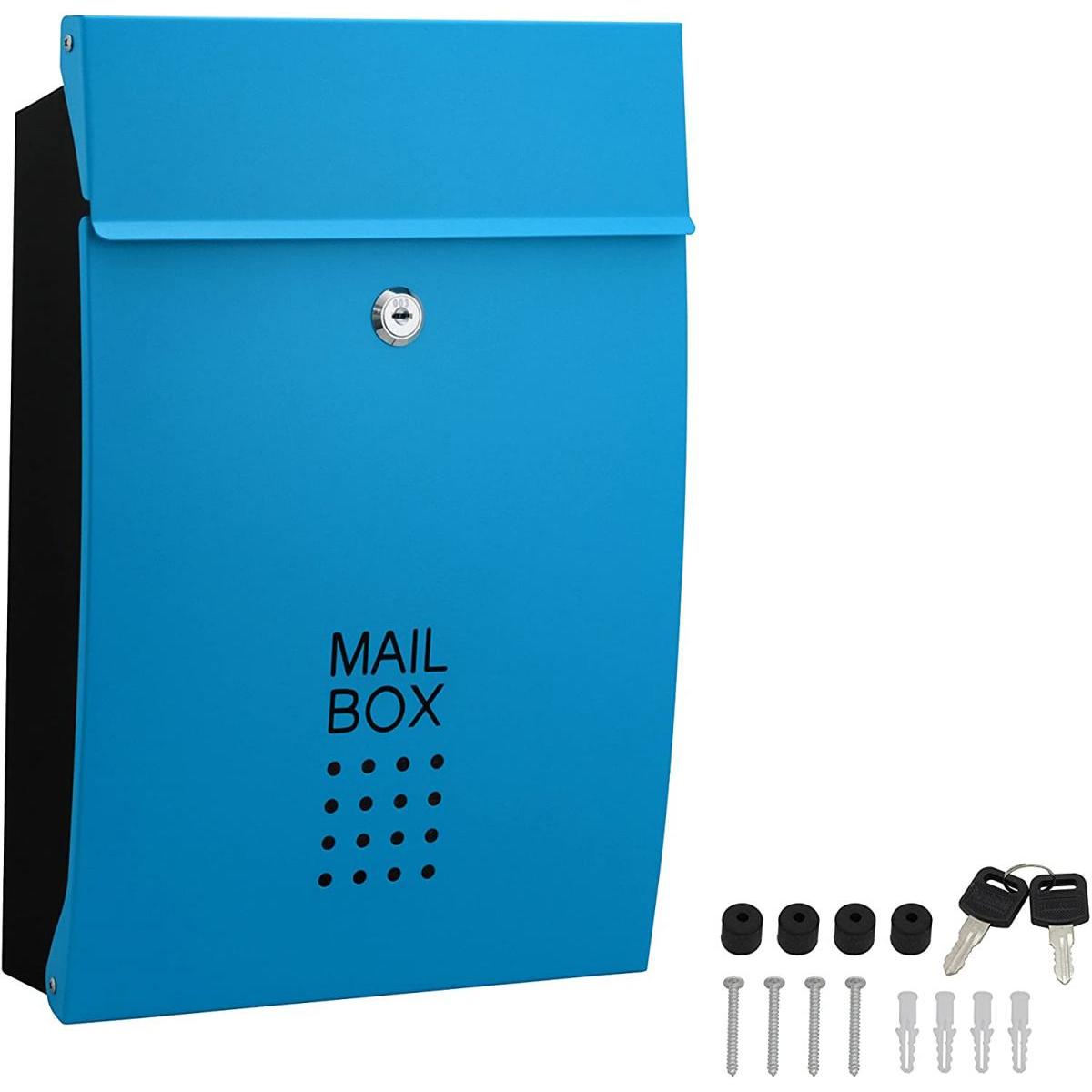 ハイロジック 堺トレード メールボックス・ポスト ブルー W260xH385xD80mm 鍵付き SHPB05A-BLB 郵便ポスト