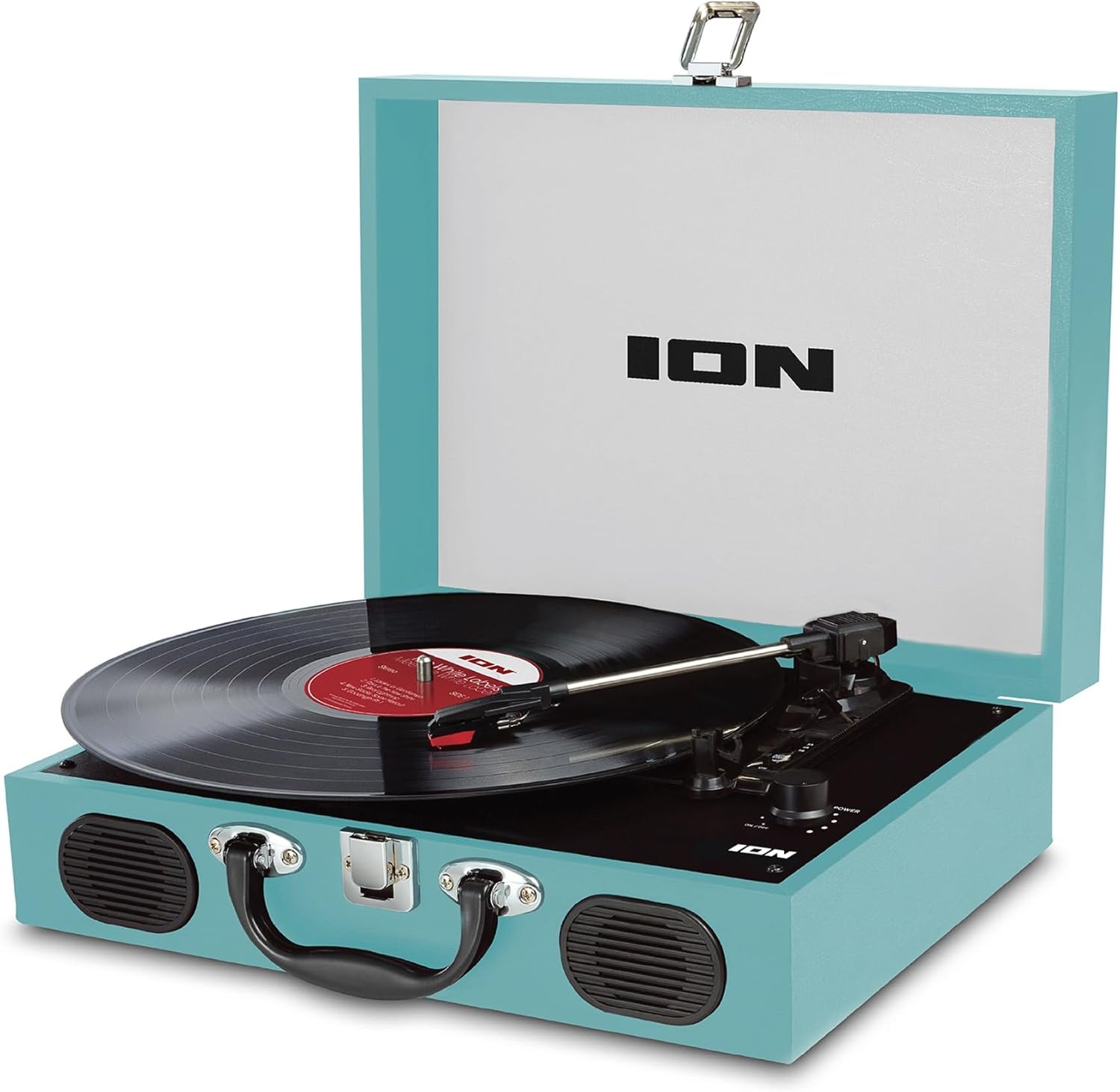 ポータブルレコードプレーヤー スーツケース型 スピーカー内蔵持ち運び 電池でも稼働 Vinyl Transport 水色