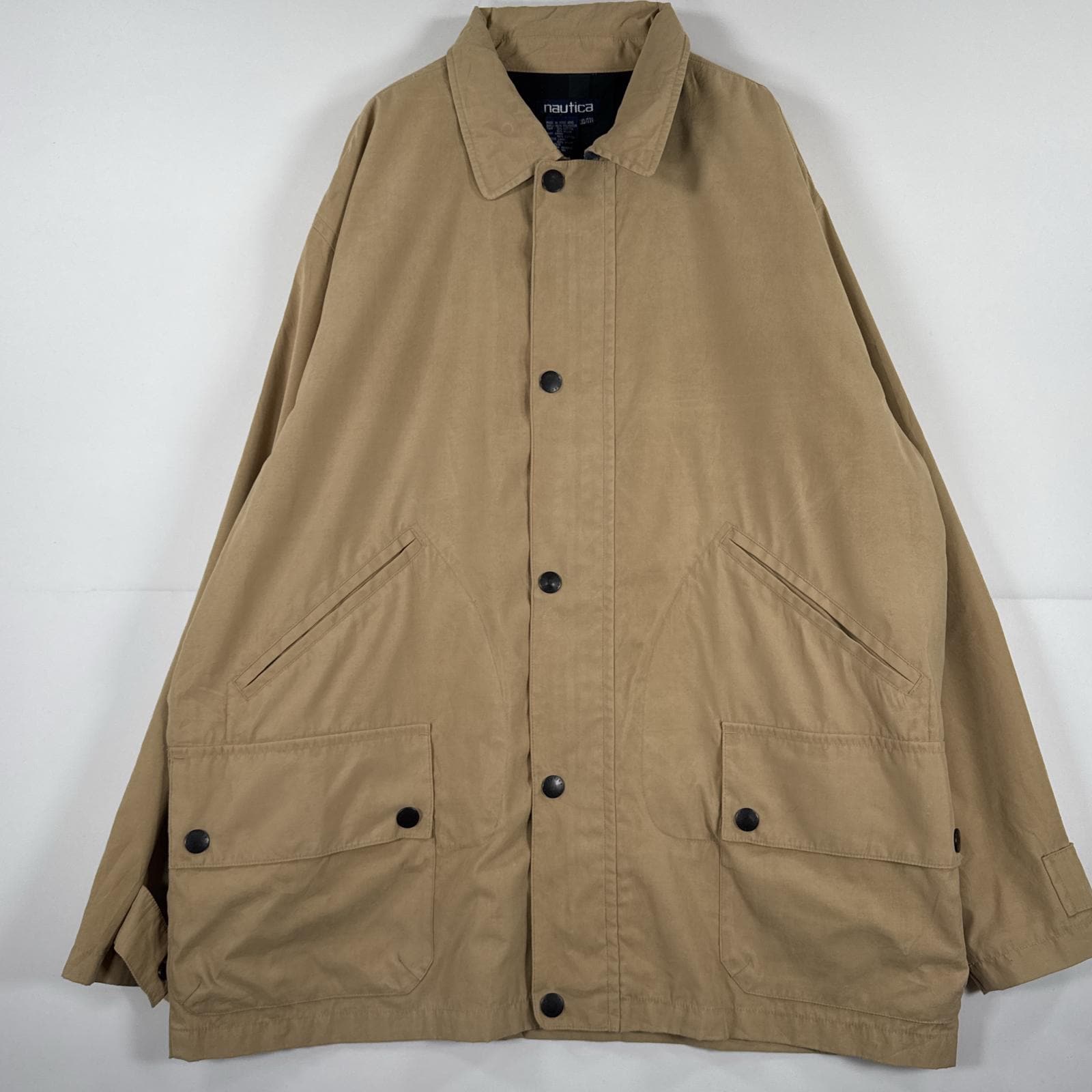 古着 90s/90年代 長袖 ナイロンジャケット ハンティング ハーフコート フルジップ 大きいサイズ XXL ベージュ メンズ