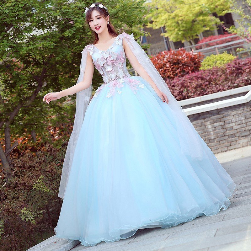 ウェディングドレス カラードレス 青 演奏会 安い パーティードレス 披露宴 二次会 ロングドレス