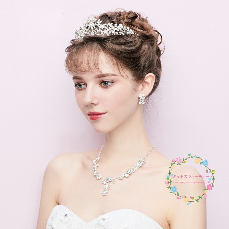 ティアラ クラウン ネックレス ピアス/イヤリング セット 結婚式 髪飾り 花嫁 パーティー 披露宴