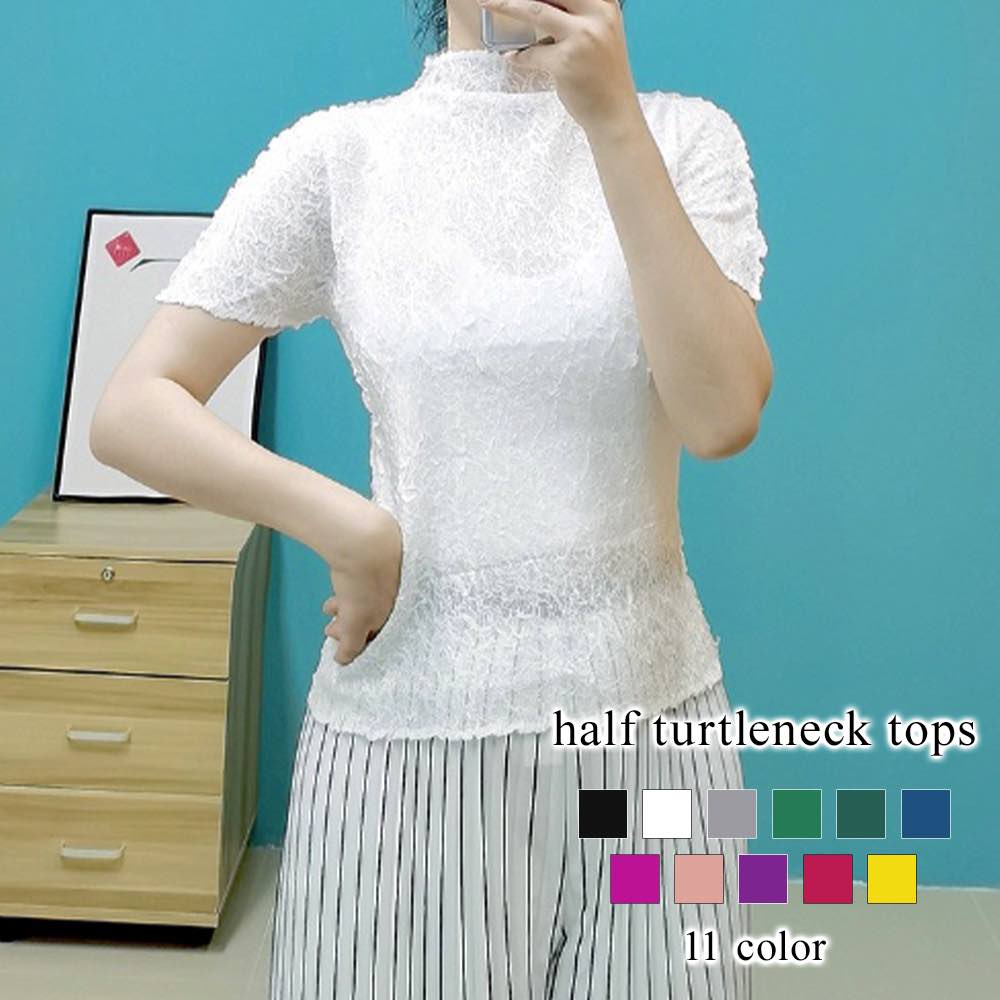 ブラウス レディース ハーフタートルネックトップス リボン シフォン ブランド オフィス 50代 ノーアイロン おしゃれ 白 フリル シャツ 事務服 フォーマル 涼しい 半袖 安い 大きいサイズ スー