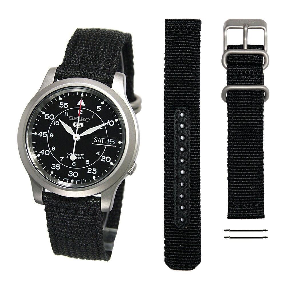 [10年保証] [セット商品] [セイコーインポート] SEIKO 5 SNK809K2 　セイコーファイブ ミリタリー 　ブラック メッシュ ナイロンベルト 　と 　スペアベルト（4K13JZ）　と