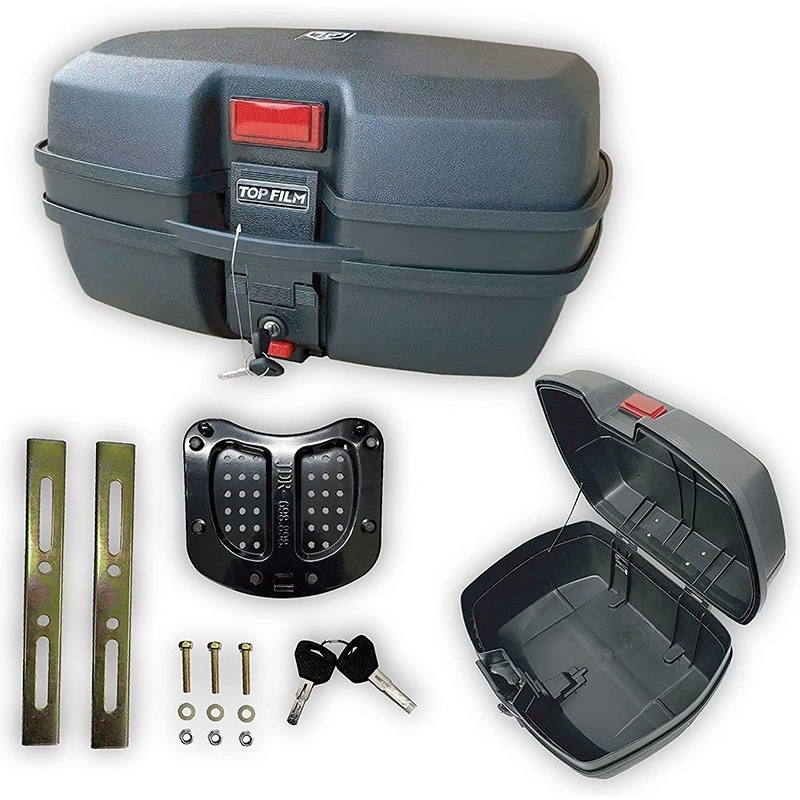 バイク用リアボックス トップケース バイクボックス 45L 着脱可能式 大容量 取付ベース付ライト反射 丈夫 防振 防水 原付き ヘルメット入れ スクーター 鍵2本付