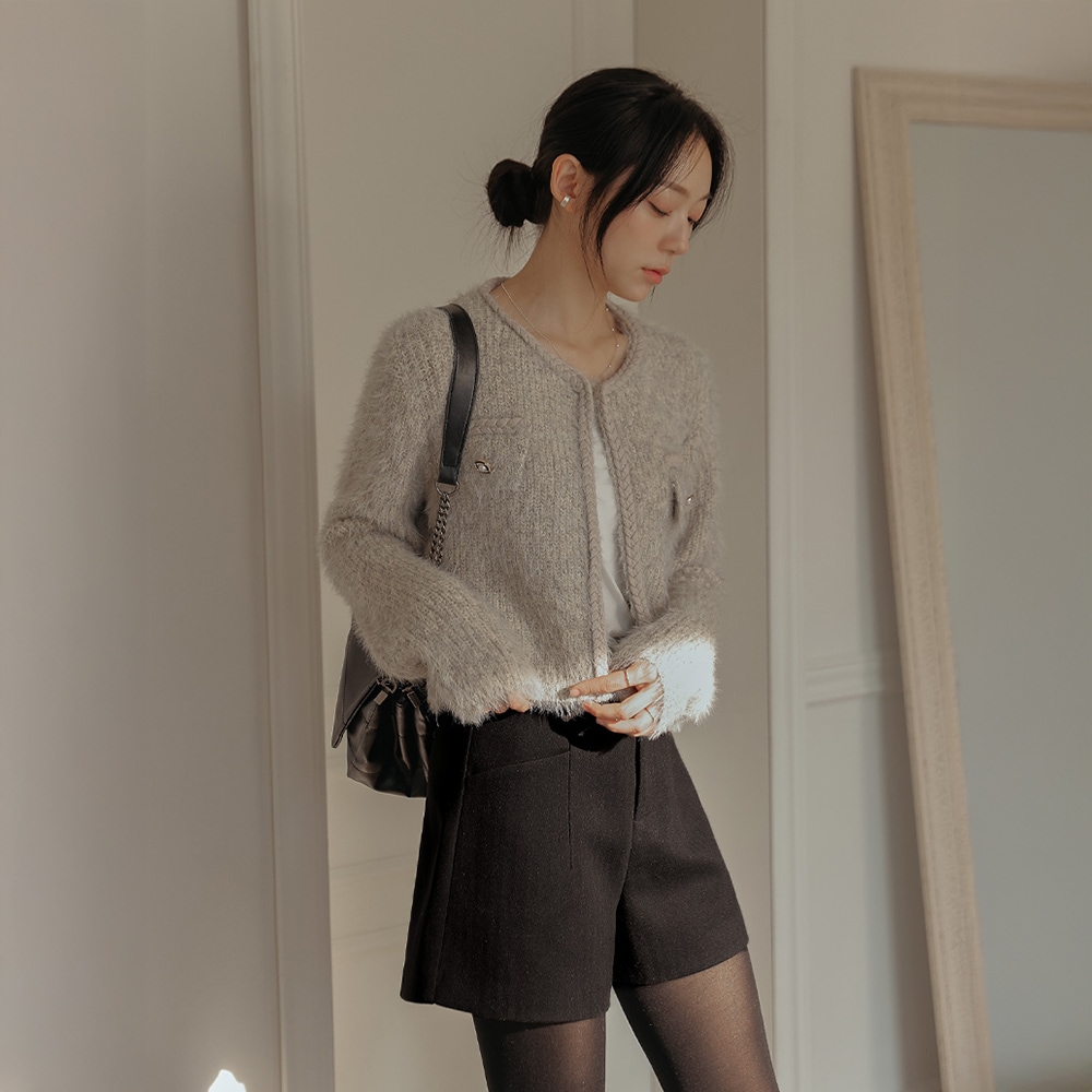 ペストンヘアリーパーツイードクロップニットカーディガン