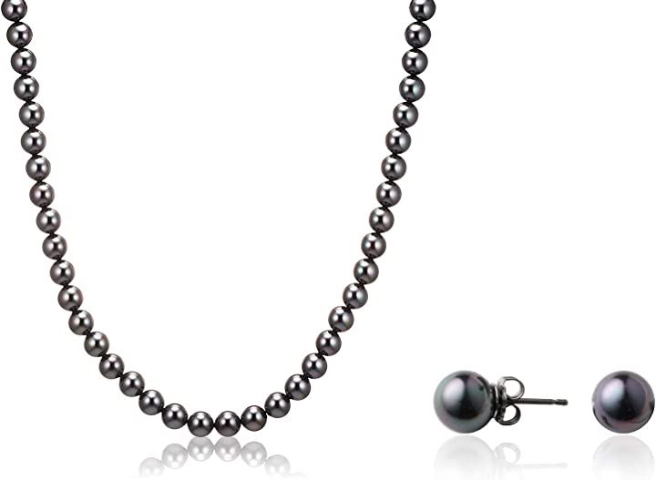 ナチュラルな質感 ネックレス 冠婚葬祭 喪服 葬儀用 慶弔 レディース 礼服( ［02-03］ ［ブラック］ ［ピアスセット, ［04］ 全長47cm)