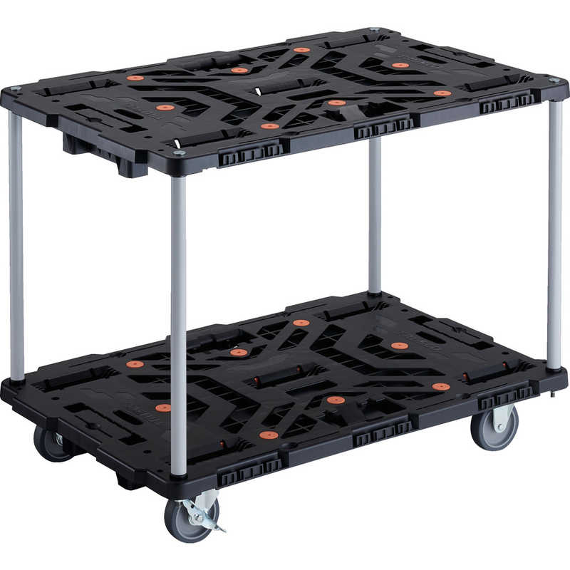 トラスコ中山　TRUSCO連結式樹脂製2段台車ビートル900X600自在3輪内2輪ストッパー付ハンドルなし 　BT920J3S2E100