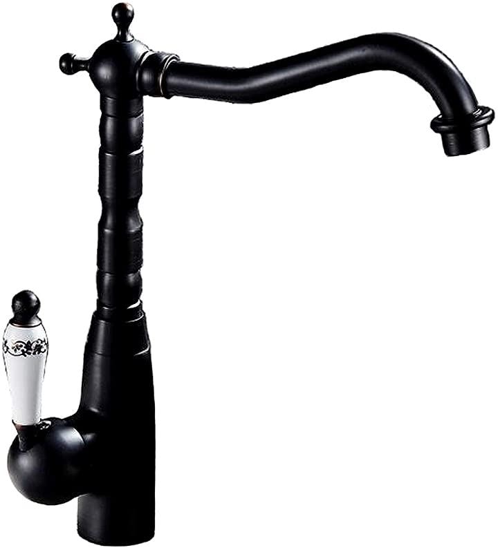 キッチン 洗面用 アンティーク 混合水栓 手洗いボウル 手洗い鉢 蛇口 シングルレバー 洗面台 水道 ロング水栓 SK228( ブラック)