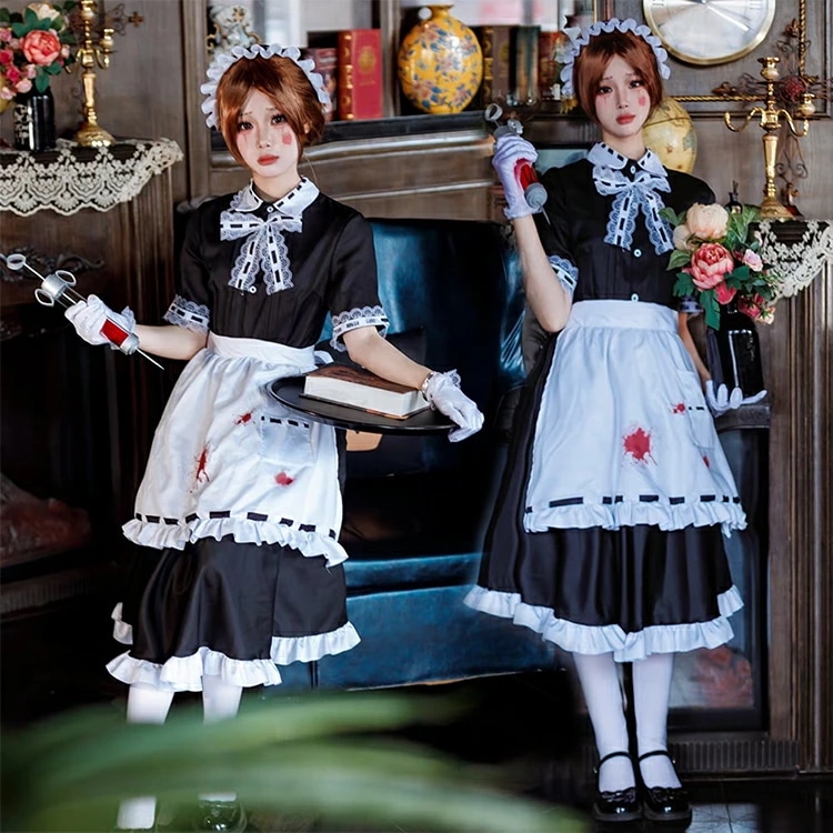 ハロウィン コスプレ メイド服 レディース 大人 コスチューム 仮装 女の子 セットアップ 6点セット エプロン ワンピース 大きいサイズ 暗殺者 メイド キラー おもしろ 変装グッズ 女装 ハロウイ