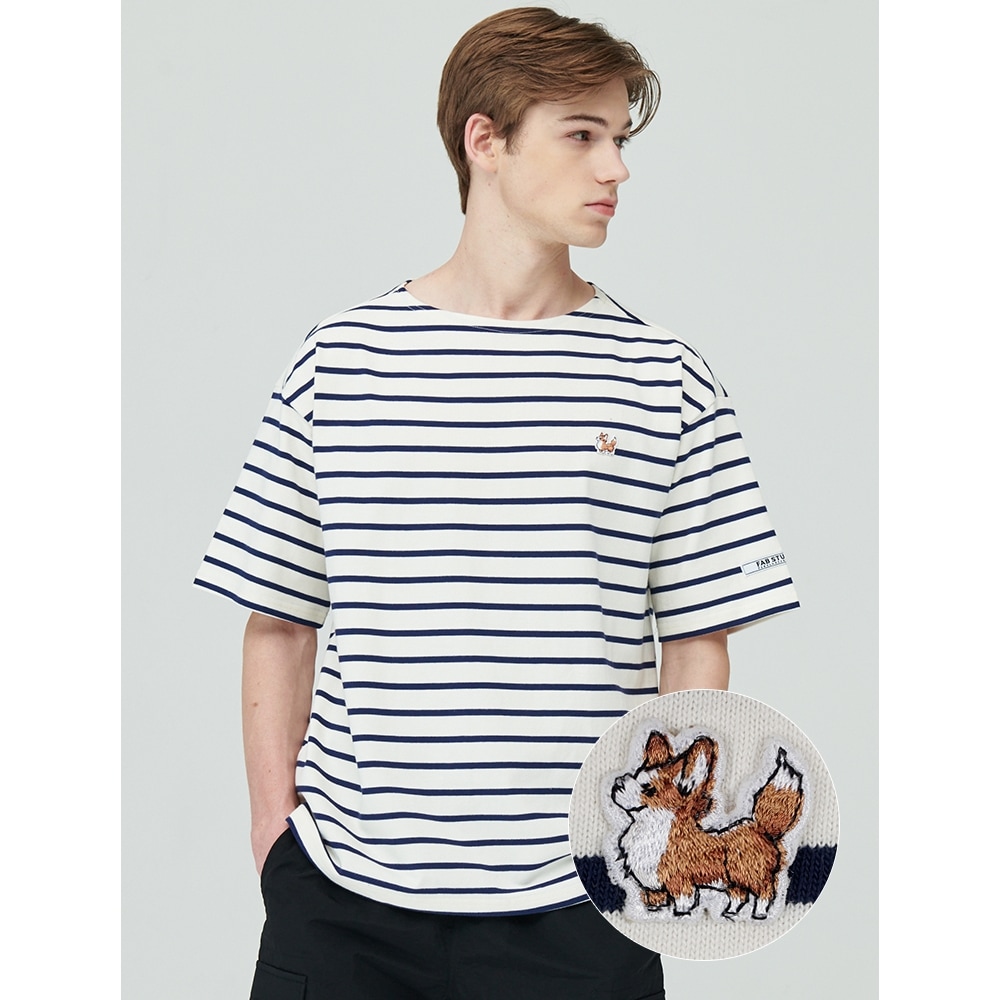 FABULOUS ARCHIVE リトルコーギー刺繍とペン半袖ネイビー（FCB2TS250W）