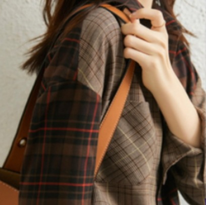 チェック柄長袖シャツ トップス シャツ ブラウス ロング丈 長袖 襟付き ストレート ポケット 綿