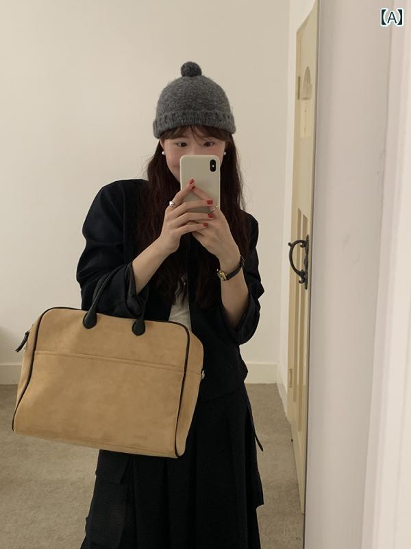 バッグ　収納　梱包 Rourou Chen Whiterm 韓国 秋冬 レトロ スエード ステッチ ハンドバッグ 大きめ カジュアル 通勤 ショルダーバッグ