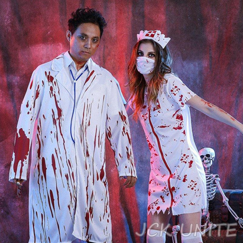 jckuniteゾンビナース 血のり付き 看護婦 女医 病院 コスチューム パーティーグッズ ナース制服 医者 jckunite 変装 クリスマス イベント 怖い