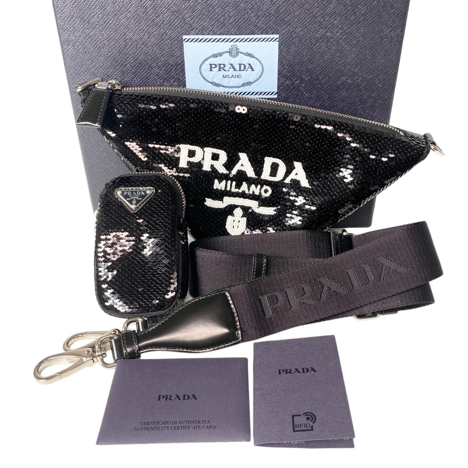 新品 プラダ PRADA レディース スパンコール トライアングル ショルダーバッグ 1BM190 斜めがけ クロスボディショルダーバッグ