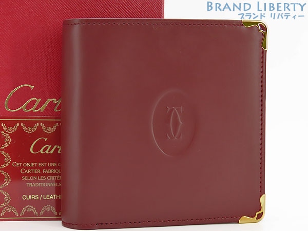 新品同様カルティエマストドゥカルティエ二つ折り財布コンパクト財布ボルドーカーフレザーL3000451