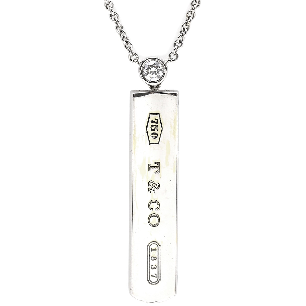 ティファニー Tiffany & Co ネックレス 1837 バー K18WG ホワイトゴールド T&Co. Au750 18K ダイヤ バートップ レクタンギュラー プレート 【中古】