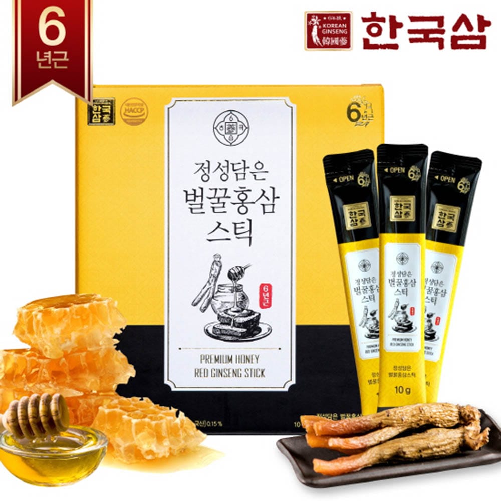 1+1 韓国産6年根真心を込めたハチミツ紅参スティック実利包装10gx30包