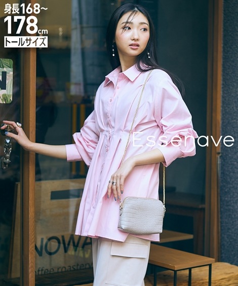 シャツブラウス 高身長　ウエストタックブロードシャツ トールサイズ Essenave 5,403円