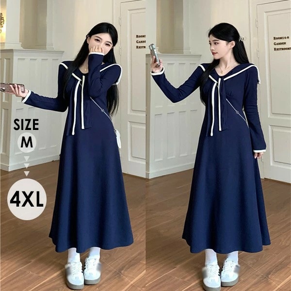 ワンピース レディース 襟付き ニット 無地 長袖 春 秋冬 大きいサイズ ニットワンピース 可愛い リボン 春 長袖 上品 高見え ブラック きれいめ ロング丈 体型カバー 通勤 オフィス きれい