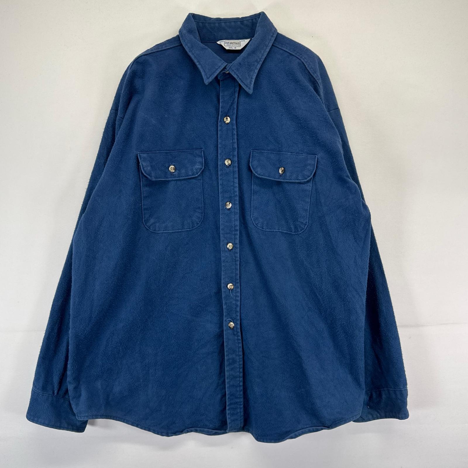 古着 80s/80年代 ファイブブラザー Five Brother USA製 長袖シャツ 胸ポケ シャモアシャツ 無地 ネルシャツ 2XL ブルー系 無地 メンズ