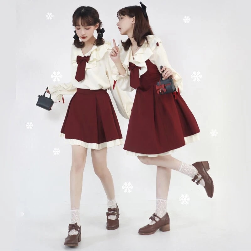 2022秋冬の学院風気質jk制服セットスカートクリスマスロリータワンピースの親友服サンタコスプレ