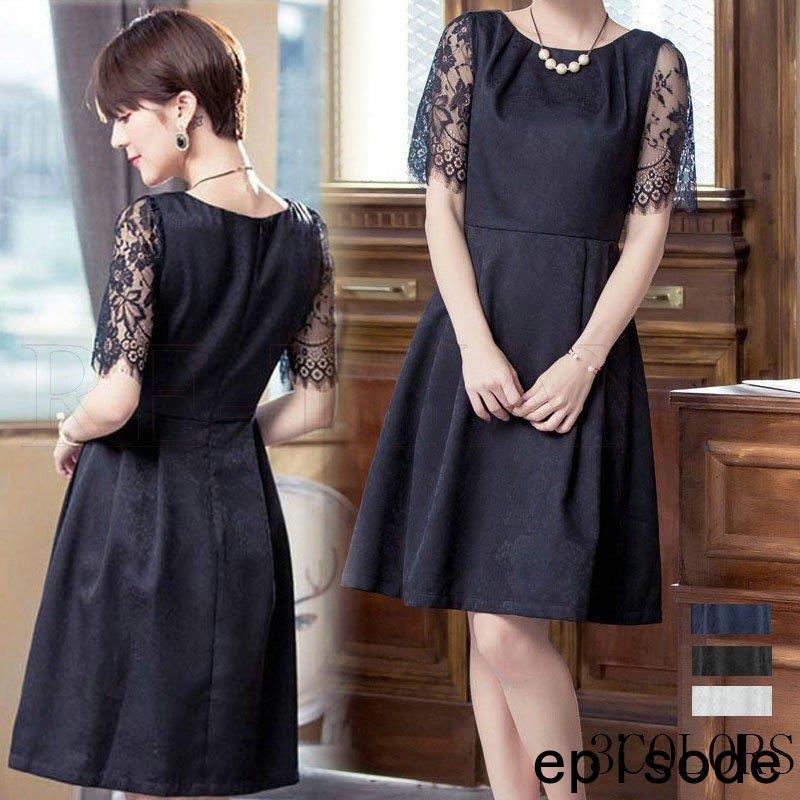 パーティードレス ワンピース 結婚式 ドレス パーティー 大きいサイズ レース 総レース 二次会 お呼ばれ 服 大人 半袖 長袖 2018新作