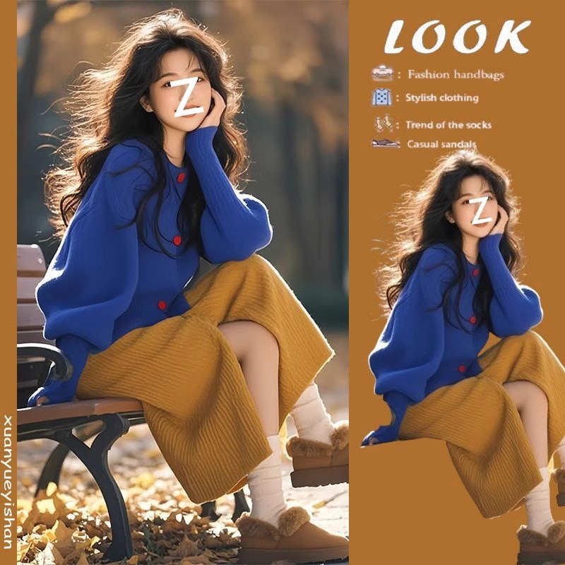 女性のカジュアルなファッションの雰囲気をコーディネートします高級感ニットカーディガンのハーフスカート2枚のスーツ