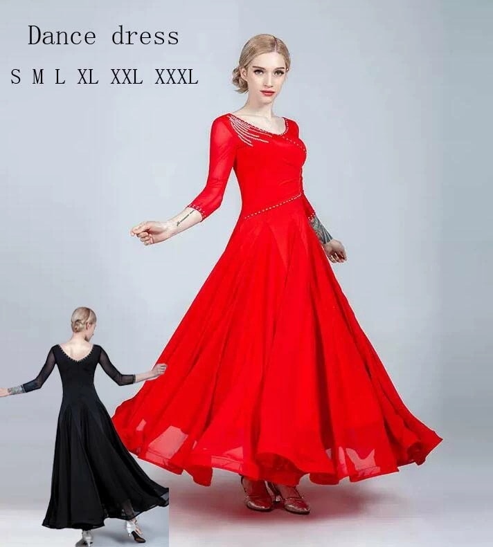 舞台ダンスウェア 競技着 練習着 演出用 技デモ タンゴ ワルツ 社交ダンス 衣装 モダンドレス 優雅 ダンスウェア 舞台演出ロングドレス 舞台 発表会 イベント 演奏会 大きいサイズ ブラック レッ