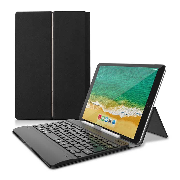 Bluetoothキーボード ケース一体型 無段階角度調整 マルチペアリング対応 汎用 ブラック