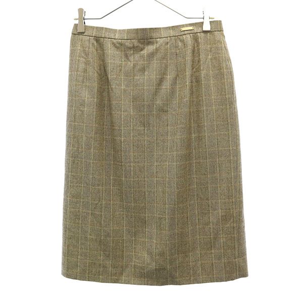 ウール チェック ミディ丈 タイトスカート 42 ブラウン系 レディース