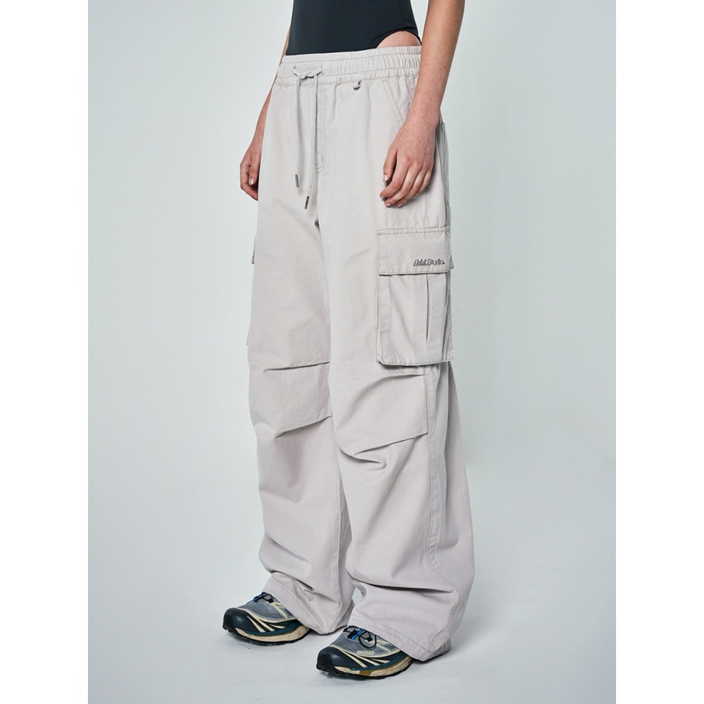 オッドスタジオパラシュートウォッシングワイドコットンカーゴパンツライトグレー 10,989円