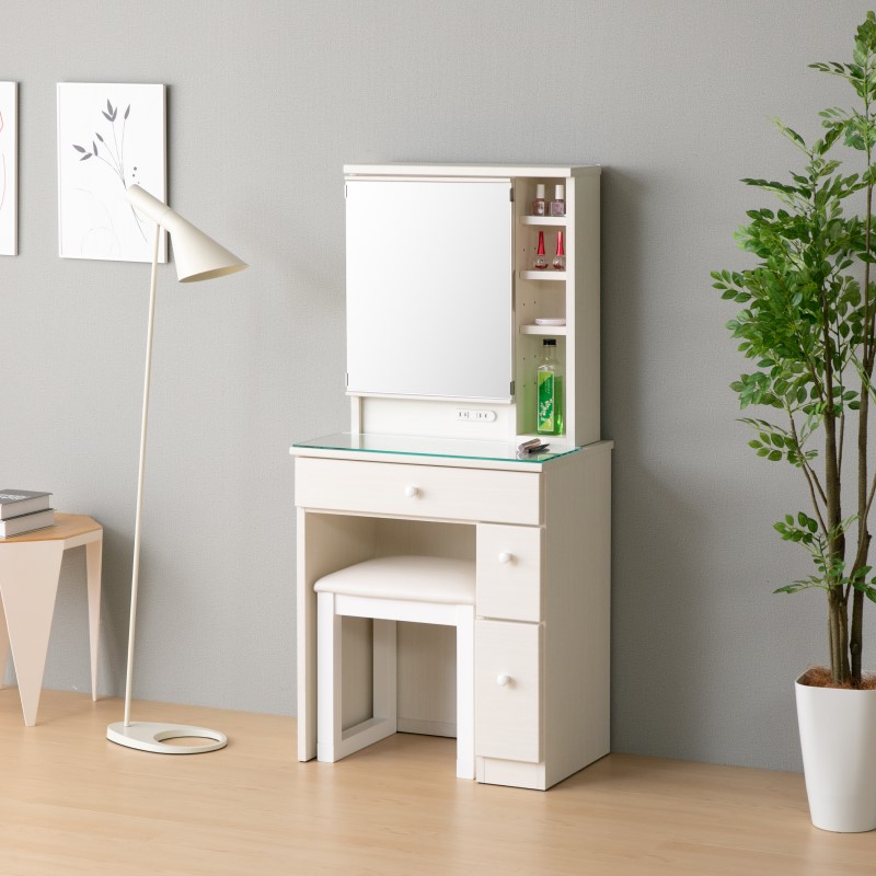ドレッサー 1面鏡 幅60cm 奥行40cm 高さ131.3cm 35kg 鏡 メイク台 メイク 化粧 化粧台 ミラー コスメ台 コスメ収納 収納 韓国風 ホワイト フェミニン コスメ インテリア 26,654円