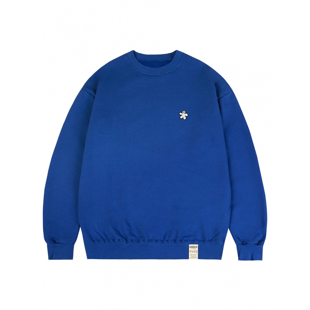 グラバーホワイトオッドフラワーエンブロイダリースウェットシャツコバルトブルー