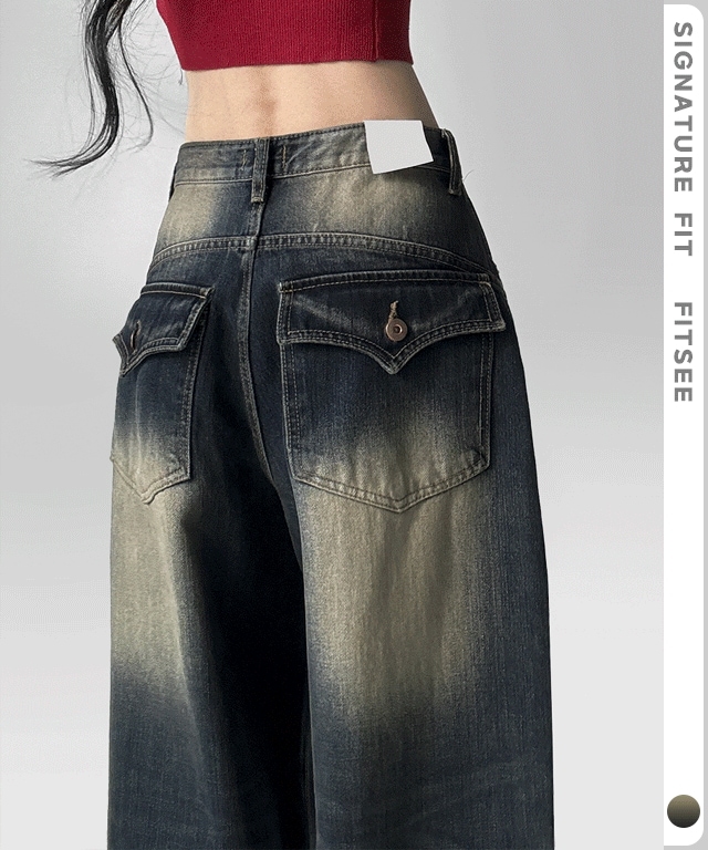 バットガール ゴートバッグ ポケット ヴィンテージ ウォッシング ワイド デニム パンツ ズボン 4,652円