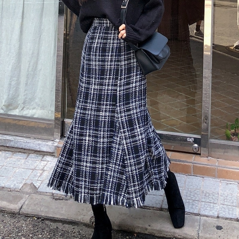 スカート ロングスカート レディース ツイードスカート チェックロングスカート ハイウエスト Aライン きれいめ カジュアル 大人 おしゃれ 大人女子 エレガント 存在感 チェック柄 秋 冬 デート 4,880円