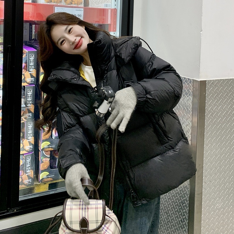 ファッション大学スタイル肥厚パン服2024新しい韓国の緩いファッション90ホワイトダックダウンフード付きジャケット