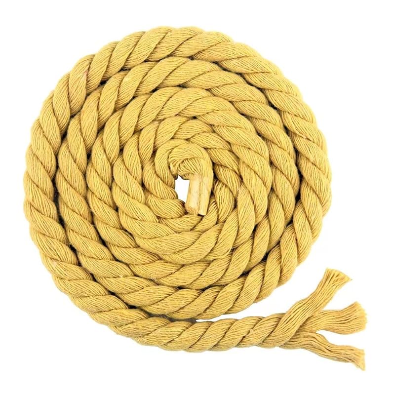 カラー綿ロープ 直径8mm/10mm/12mm/20mm 綿ロープ3ツ打 10M/20M 柔らか 太い 手芸用 天然 コットンロープ 手作り インテリア 飾り DIY (イエロー 8mm/20M)