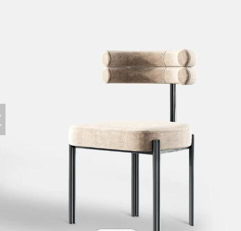 メタルレッグダイニングチェアモダンレストランホールフレンチファブリックベルベットダイニングチェアカーブバック付き