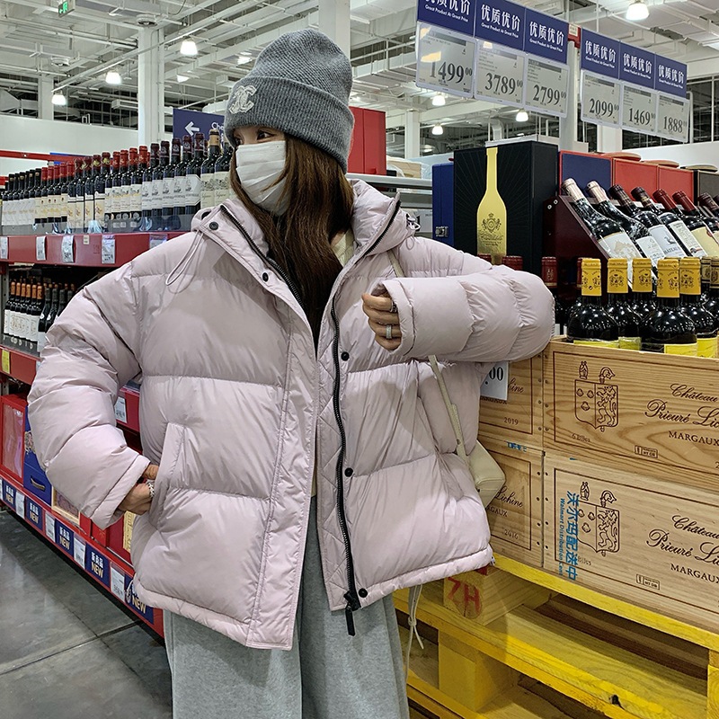 韓国版年齢軽減ショート厚手ホワイトダックダウンジャケット2024年新作フード付きスリムダウンジャケット