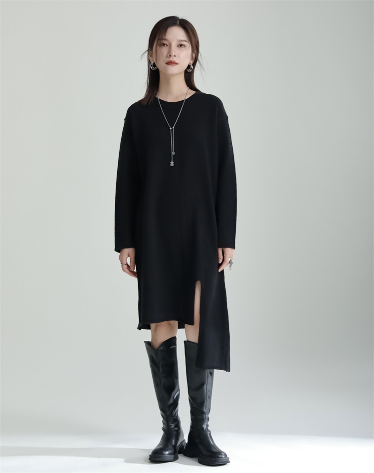 早い者勝ち ニットワンピース コート ストール 秋冬物 ゆったりする ミディアムスカート 長袖 セットアップ イレギュラー スプリット マント