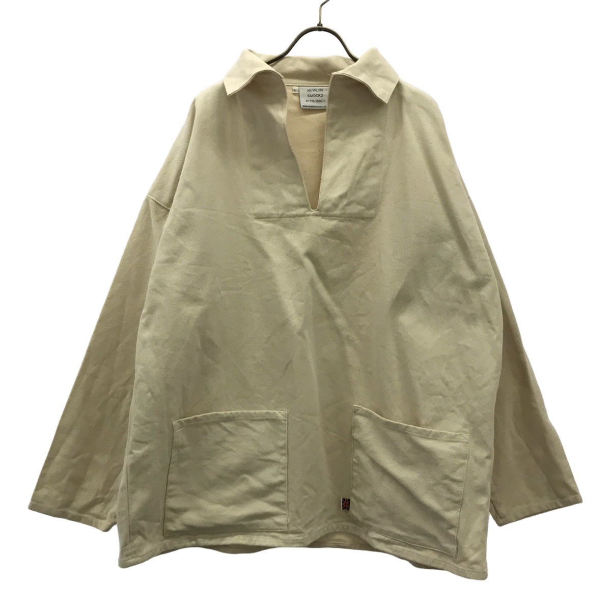 NEWLYNSMOCKS ニューリンスモック イギリス製 長袖 フィッシャーマンズスモック シャツ L アイボリー メンズ 古着