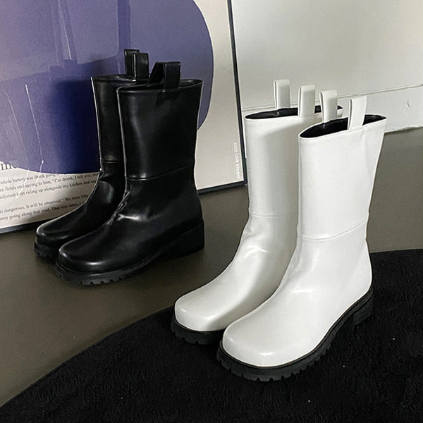 ミドルブーツ ワークブーツ トラックソール フラット 黒 白 ブラック ホワイト